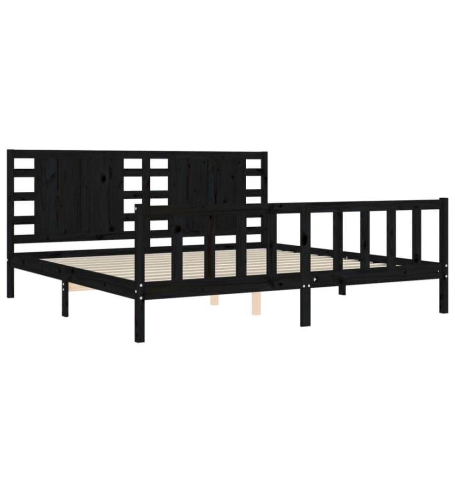 Massivholzbett mit Kopfteil Schwarz 200x200 cm