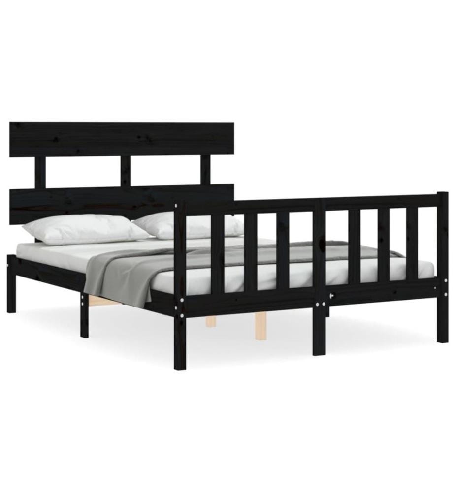 Massivholzbett mit Kopfteil Schwarz 140x190 cm
