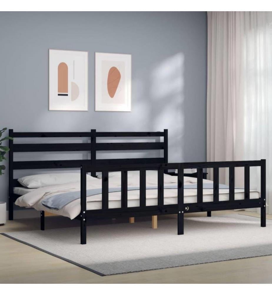 Massivholzbett mit Kopfteil Schwarz 200x200 cm