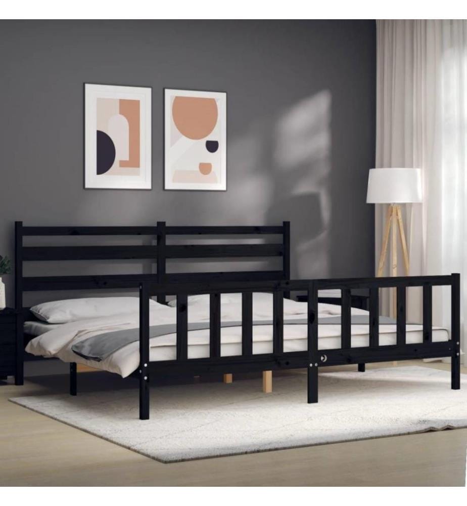 Massivholzbett mit Kopfteil Schwarz 200x200 cm