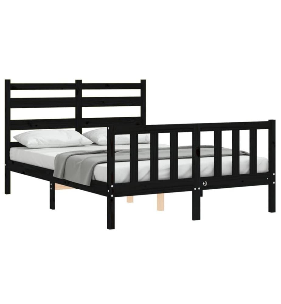 Massivholzbett mit Kopfteil Schwarz 140x190 cm