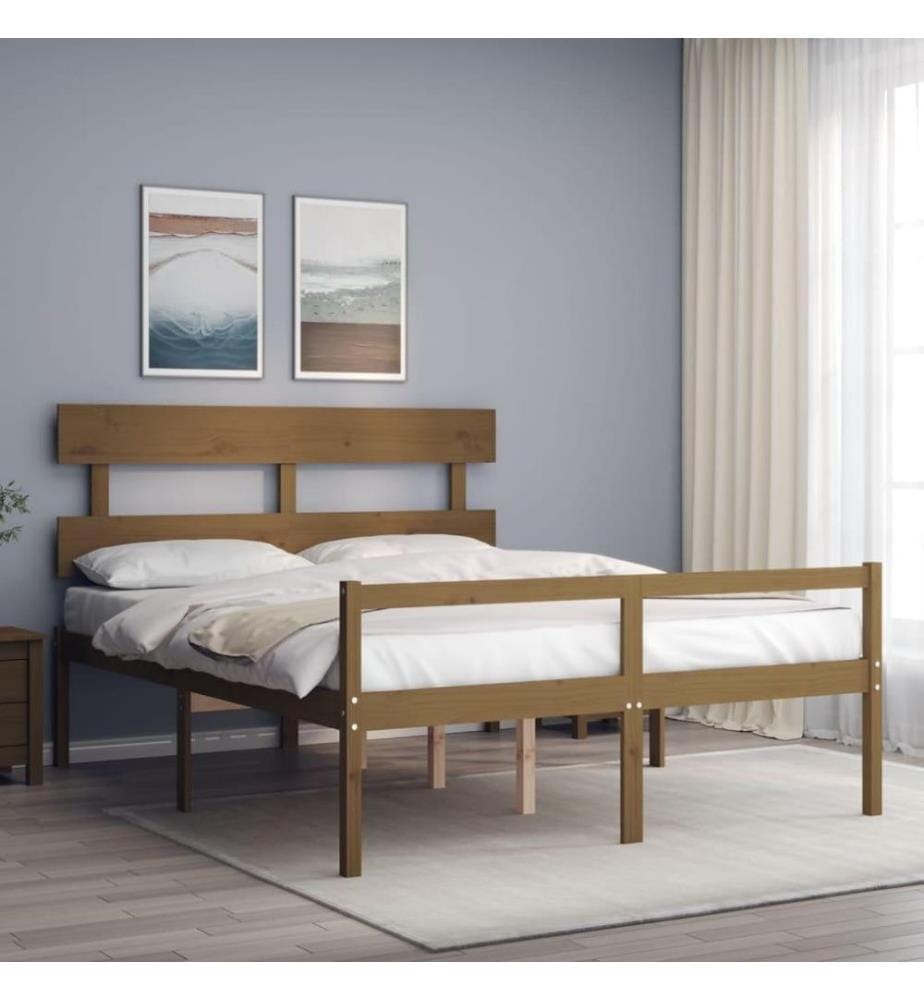 Bettgestell mit Kopfteil Honigbraun 5FT King Massivholz