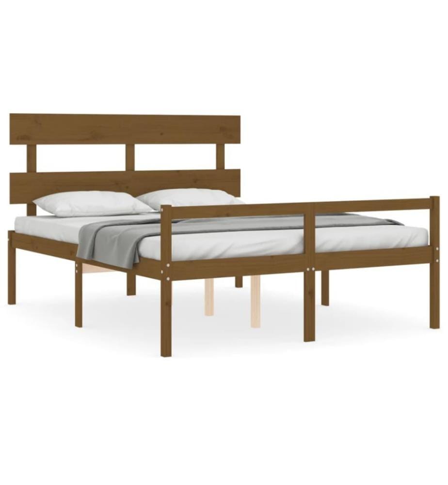 Bettgestell mit Kopfteil Honigbraun 5FT King Massivholz