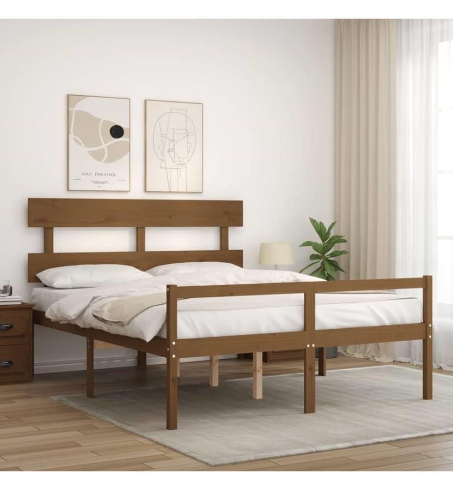 Bettgestell mit Kopfteil Honigbraun 5FT King Massivholz
