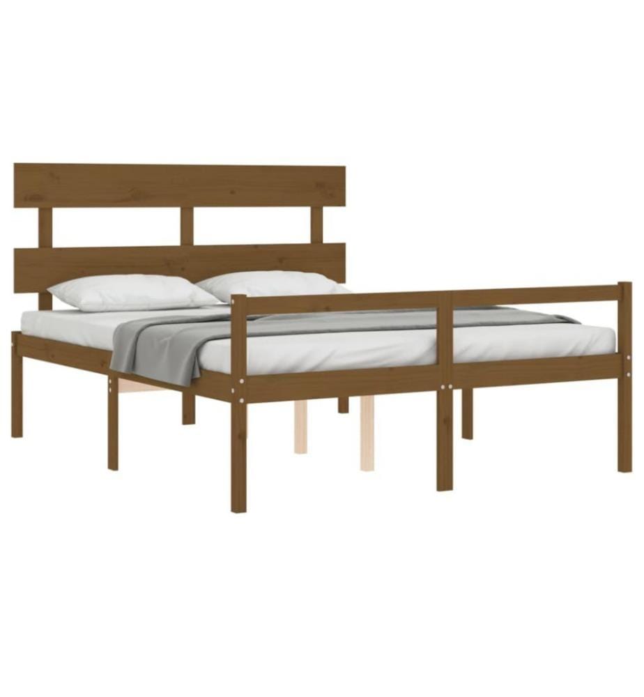 Bettgestell mit Kopfteil Honigbraun 5FT King Massivholz