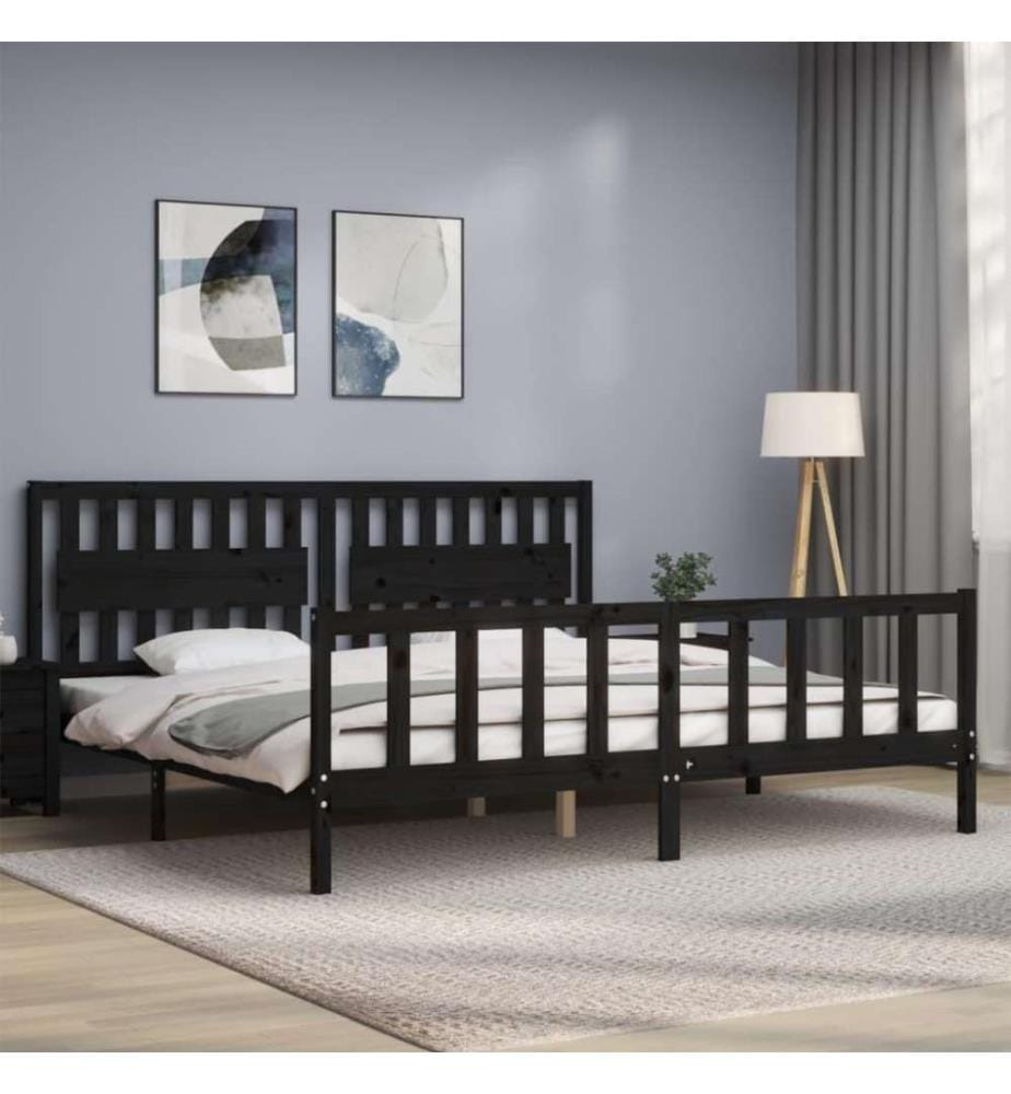 Massivholzbett mit Kopfteil Schwarz 200x200 cm