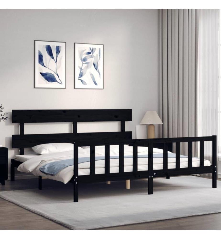 Massivholzbett mit Kopfteil Schwarz 200x200 cm