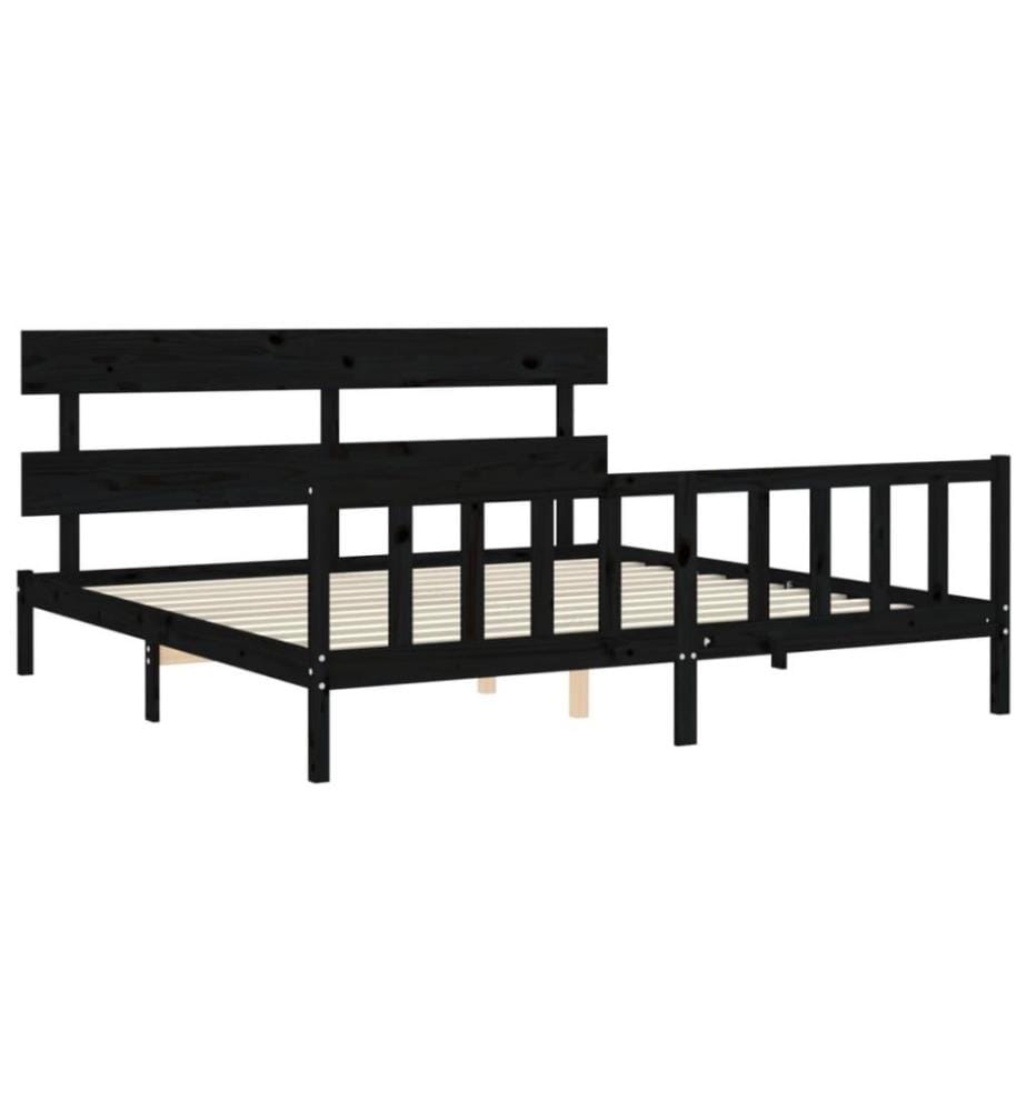 Massivholzbett mit Kopfteil Schwarz 200x200 cm