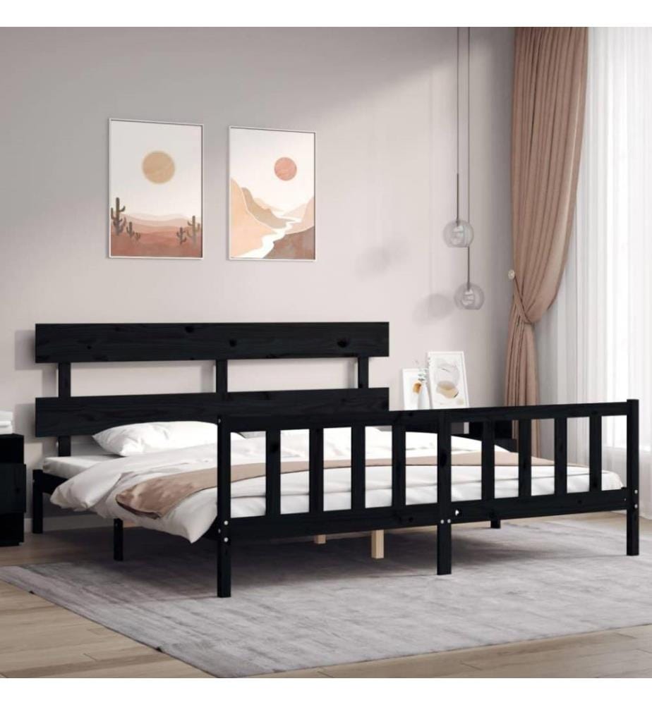 Massivholzbett mit Kopfteil Schwarz 6FT Super King