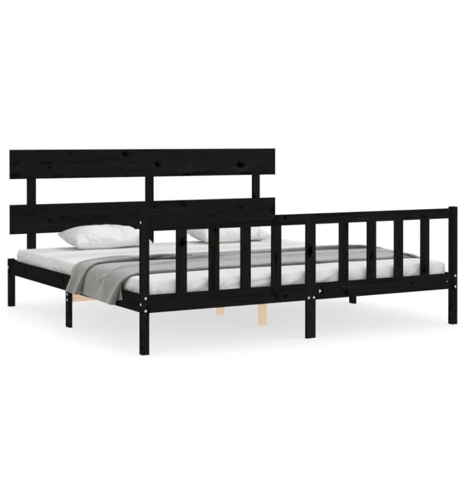 Massivholzbett mit Kopfteil Schwarz 6FT Super King