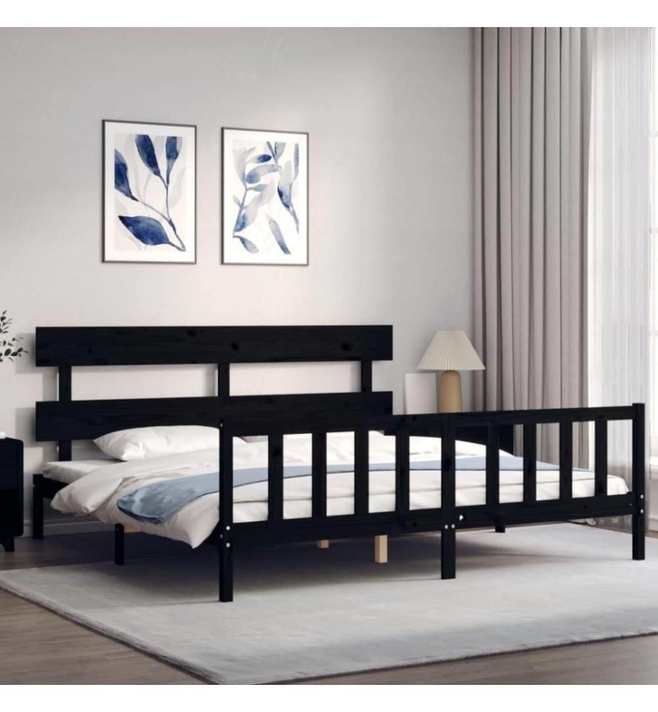 Massivholzbett mit Kopfteil Schwarz 6FT Super King