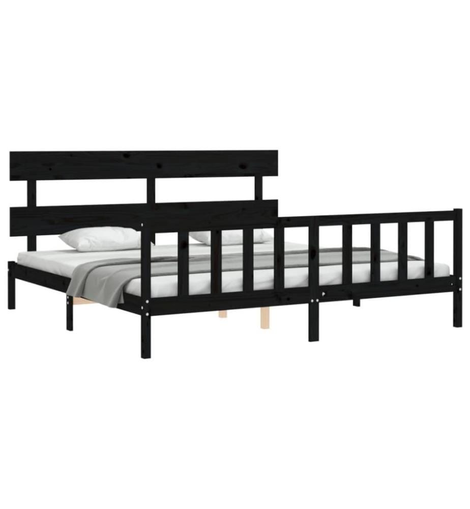 Massivholzbett mit Kopfteil Schwarz 6FT Super King