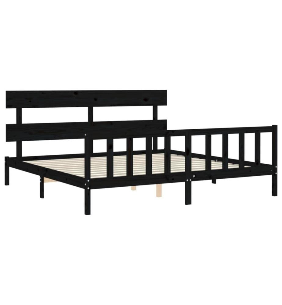 Massivholzbett mit Kopfteil Schwarz 6FT Super King