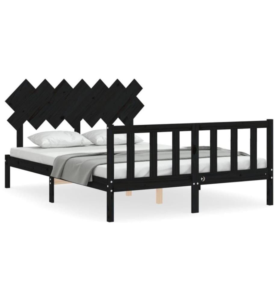 Massivholzbett mit Kopfteil Schwarz 5FT King Size