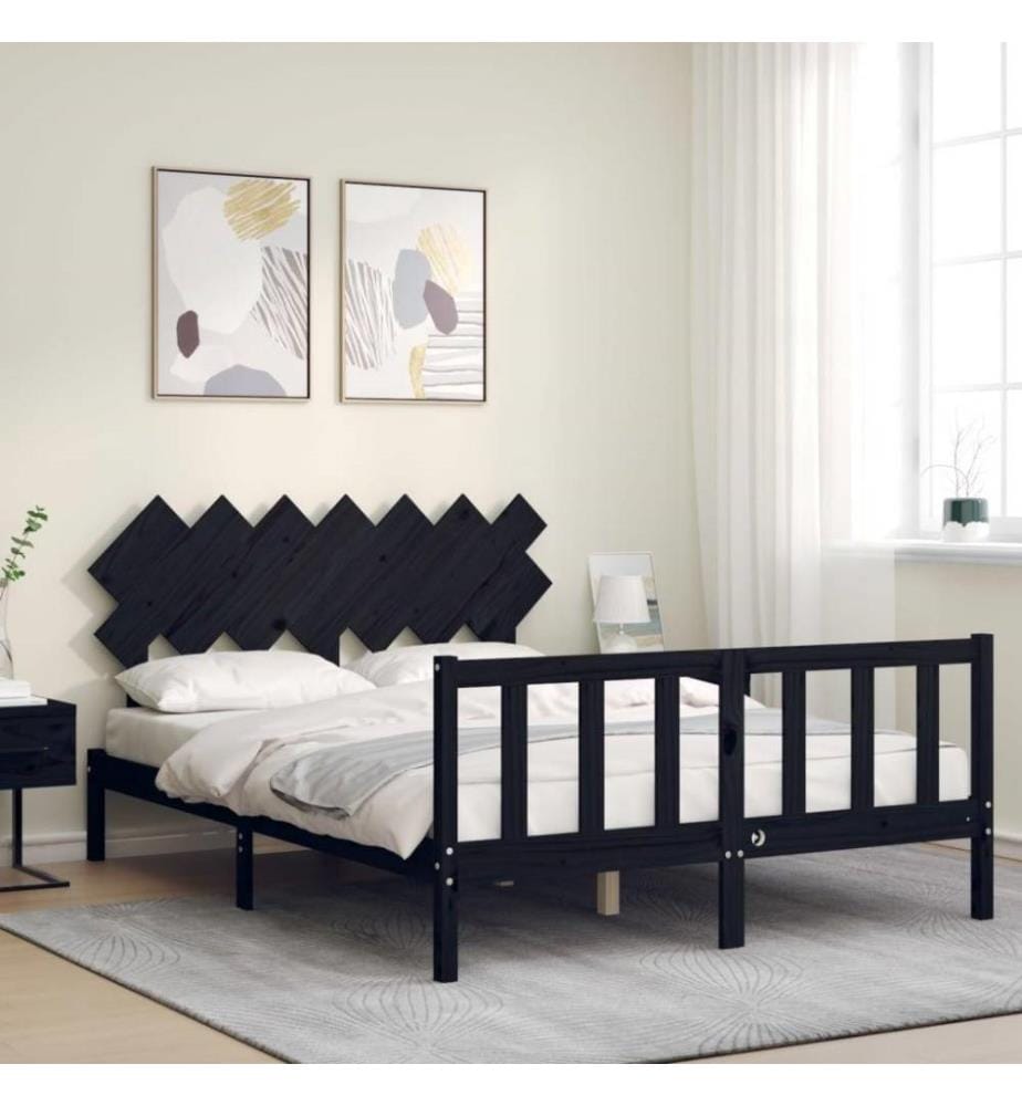 Massivholzbett mit Kopfteil Schwarz 5FT King Size