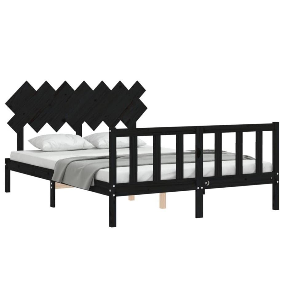 Massivholzbett mit Kopfteil Schwarz 140x190 cm