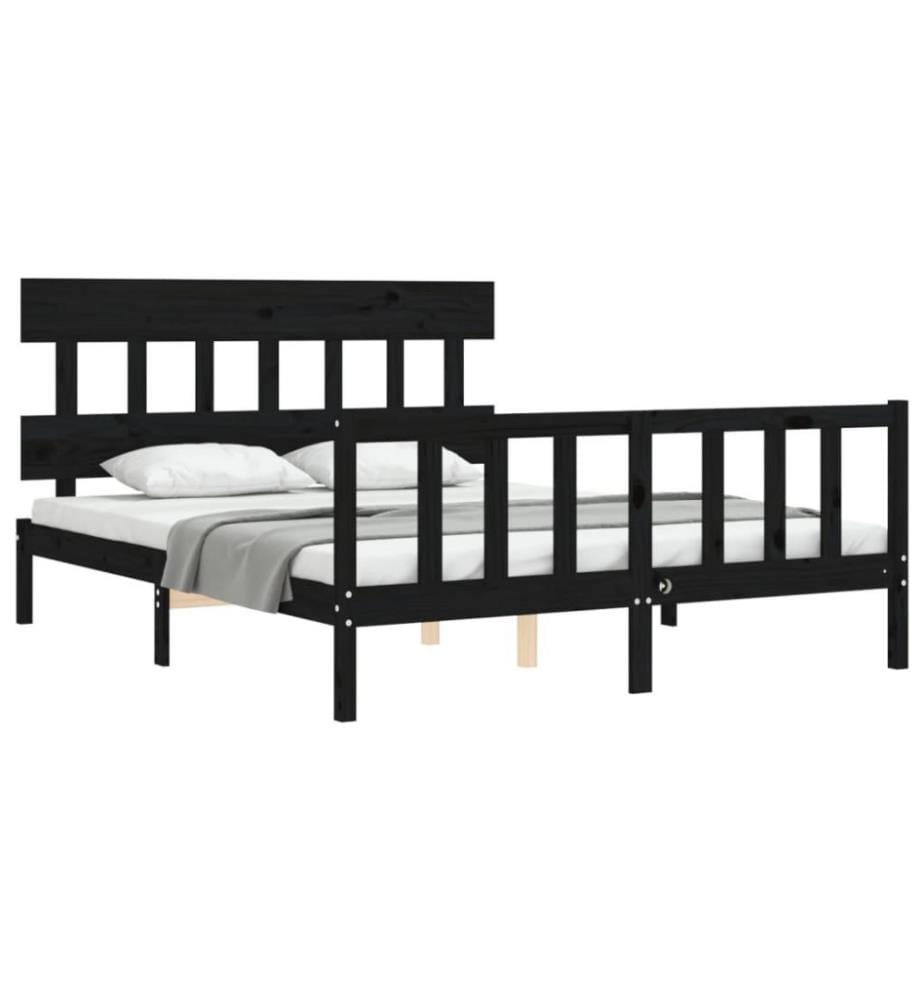 Massivholzbett mit Kopfteil Schwarz 5FT King Size