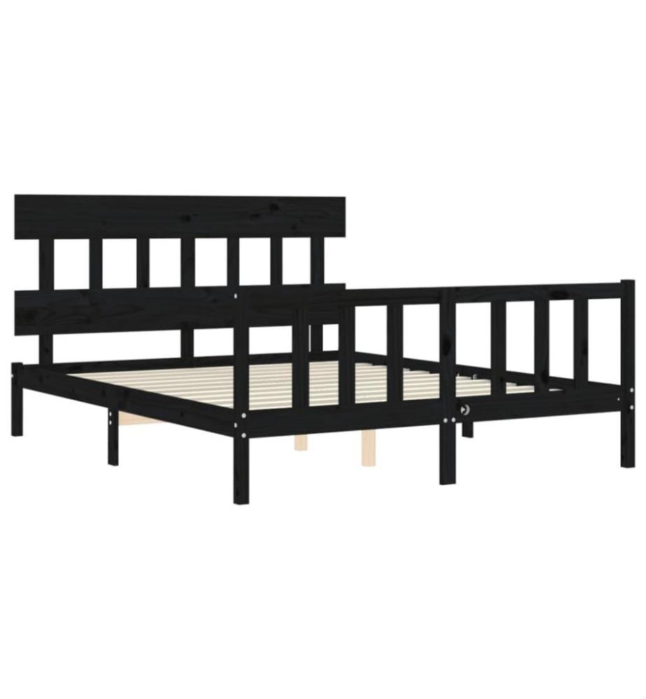 Massivholzbett mit Kopfteil Schwarz 5FT King Size