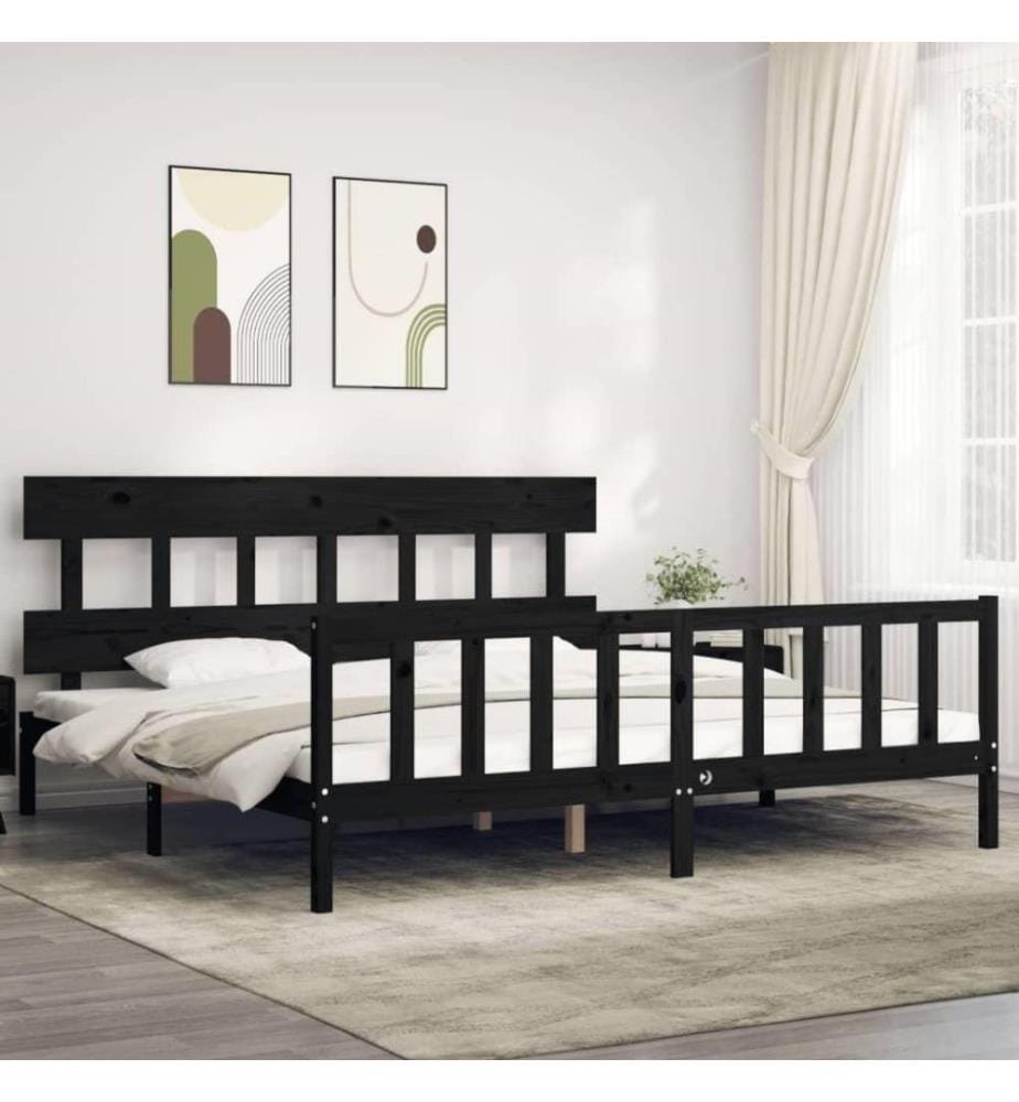 Massivholzbett mit Kopfteil Schwarz 6FT Super King