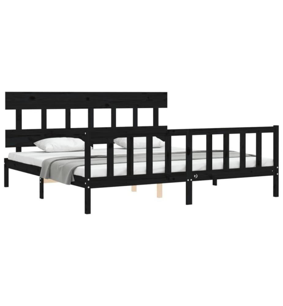 Massivholzbett mit Kopfteil Schwarz 6FT Super King