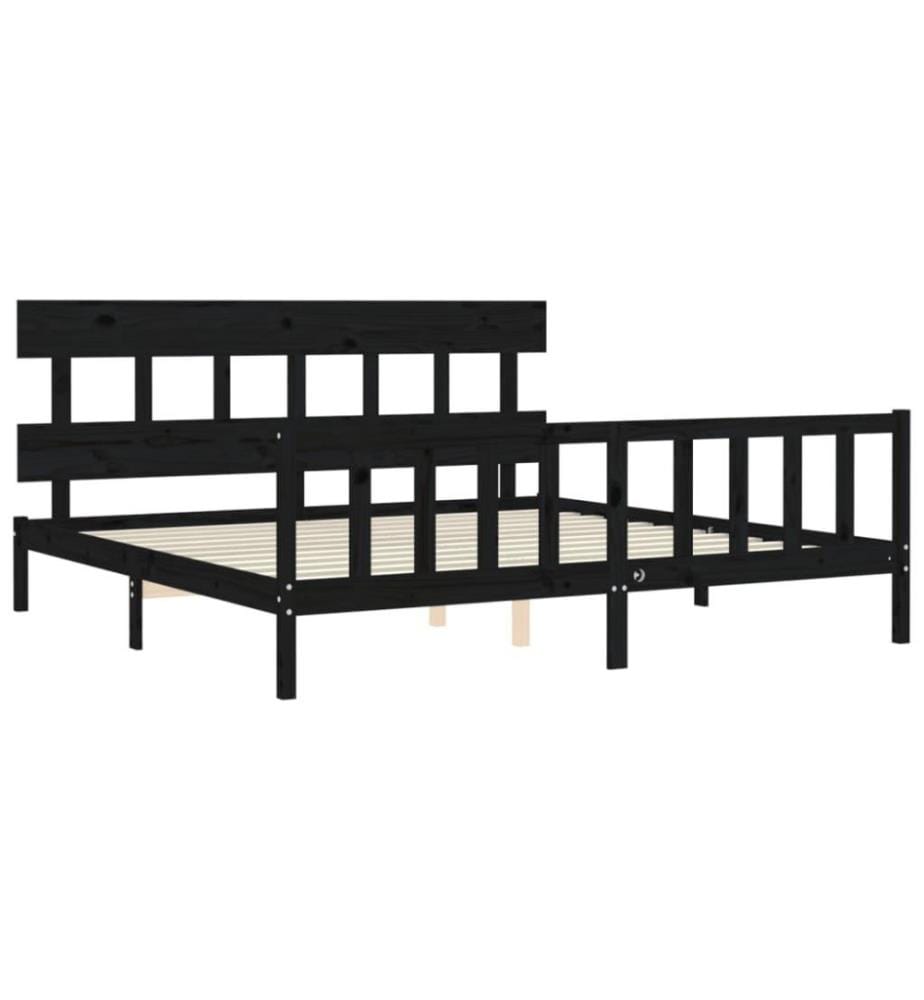 Massivholzbett mit Kopfteil Schwarz 6FT Super King
