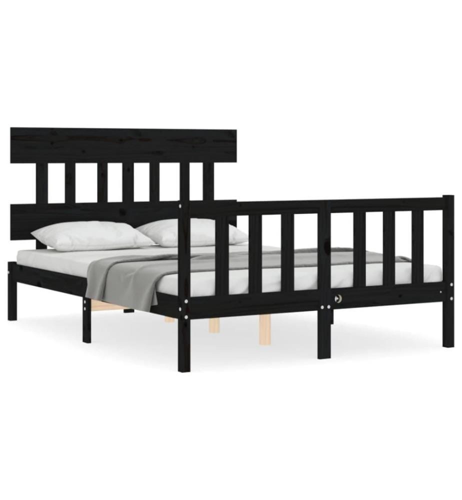 Massivholzbett mit Kopfteil Schwarz 140x190 cm