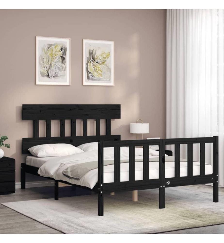 Massivholzbett mit Kopfteil Schwarz 140x190 cm