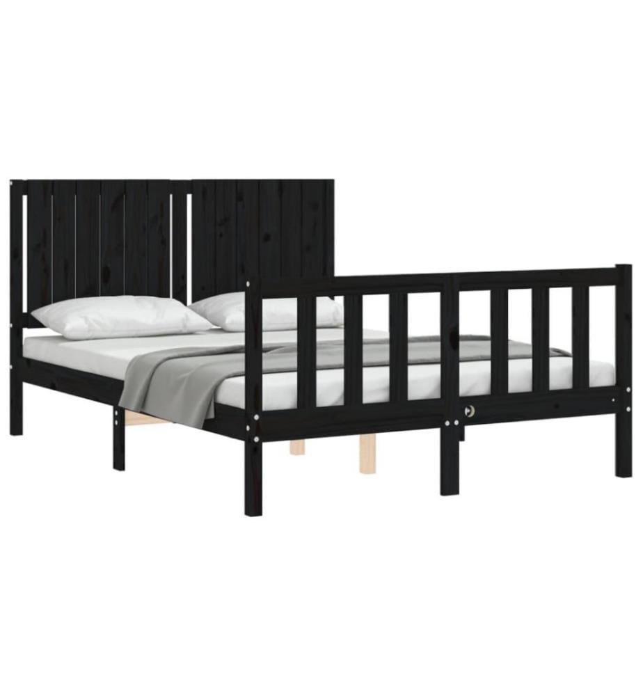 Massivholzbett mit Kopfteil Schwarz 140x190 cm