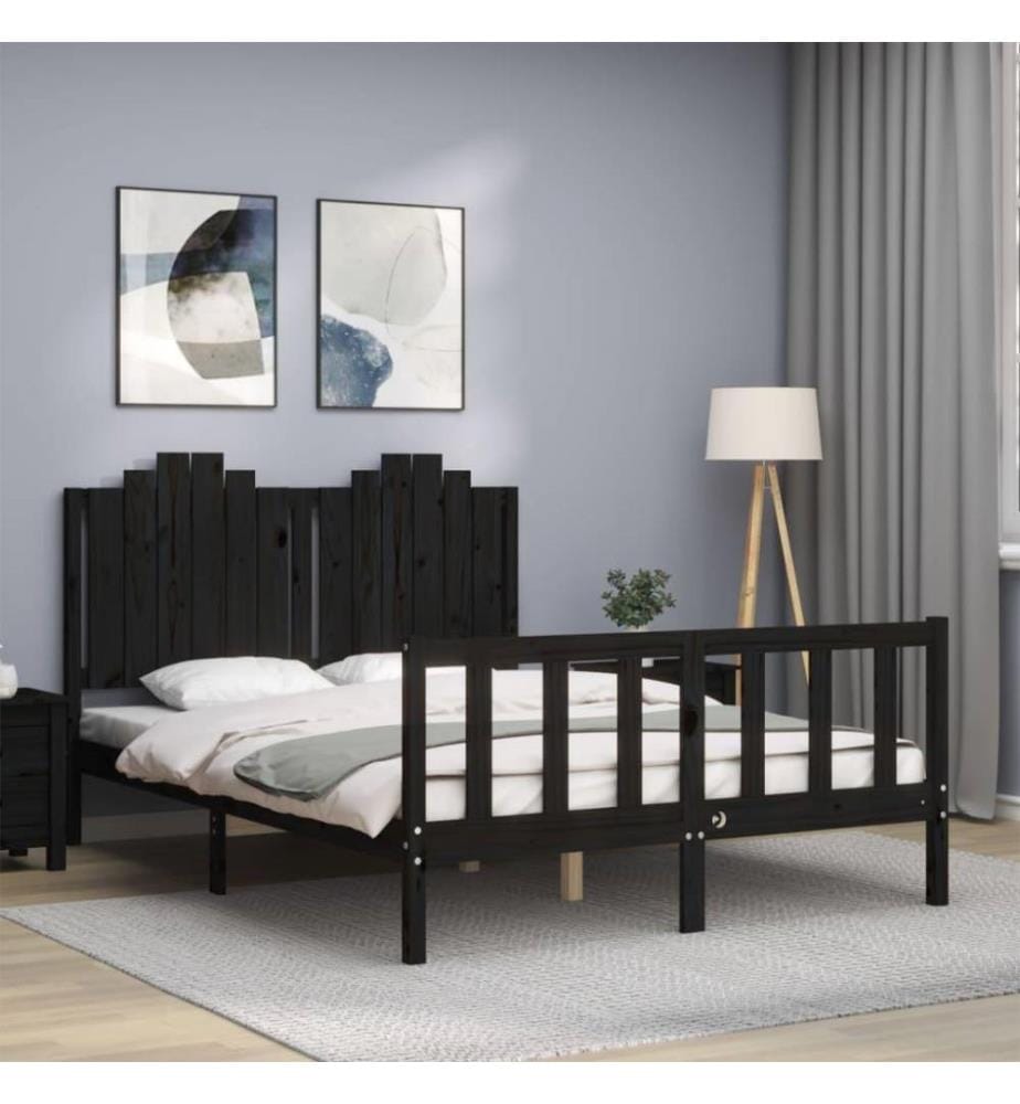 Massivholzbett mit Kopfteil Schwarz 140x190 cm