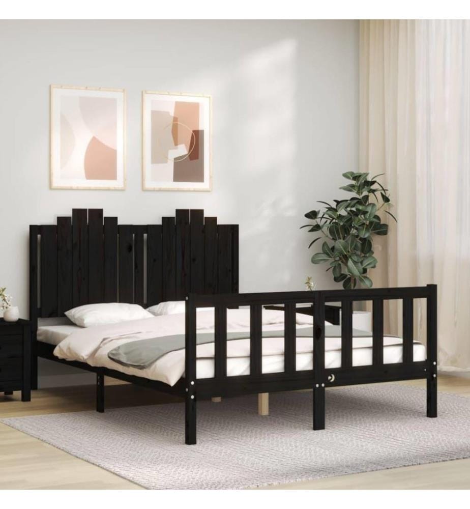 Massivholzbett mit Kopfteil Schwarz 140x190 cm
