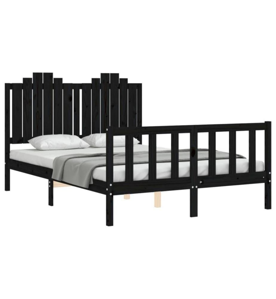 Massivholzbett mit Kopfteil Schwarz 140x190 cm