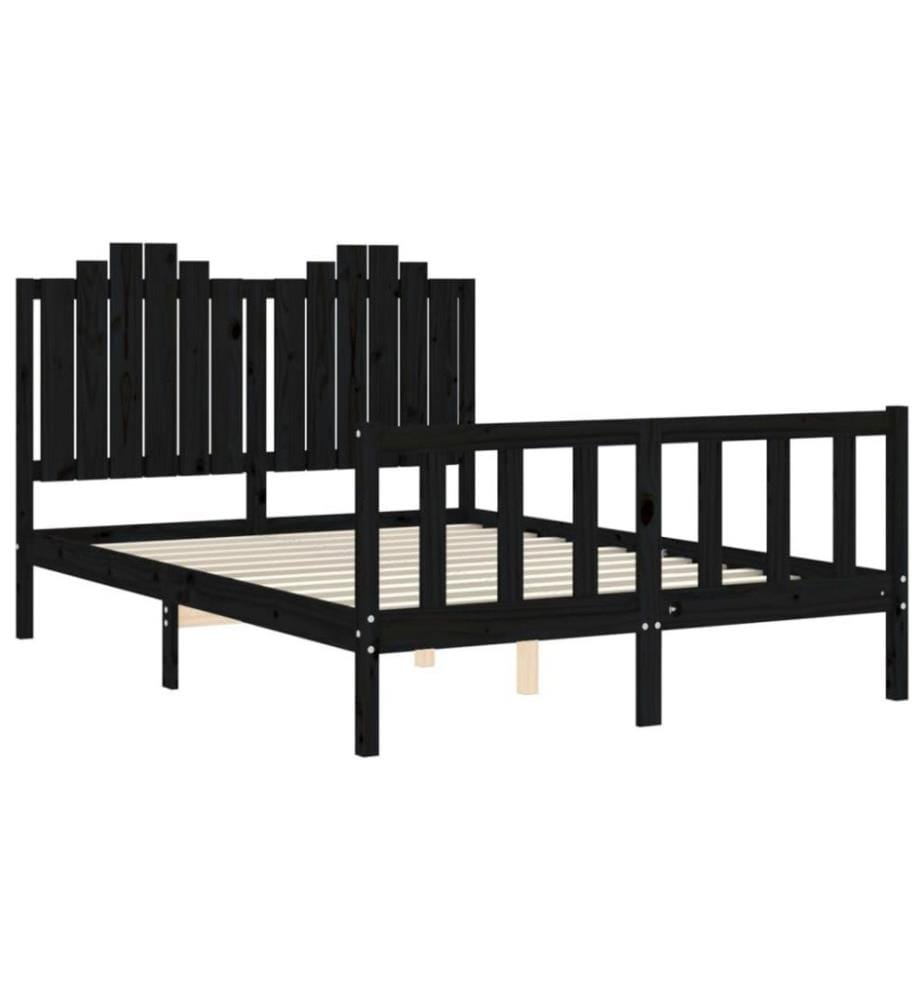 Massivholzbett mit Kopfteil Schwarz 140x190 cm