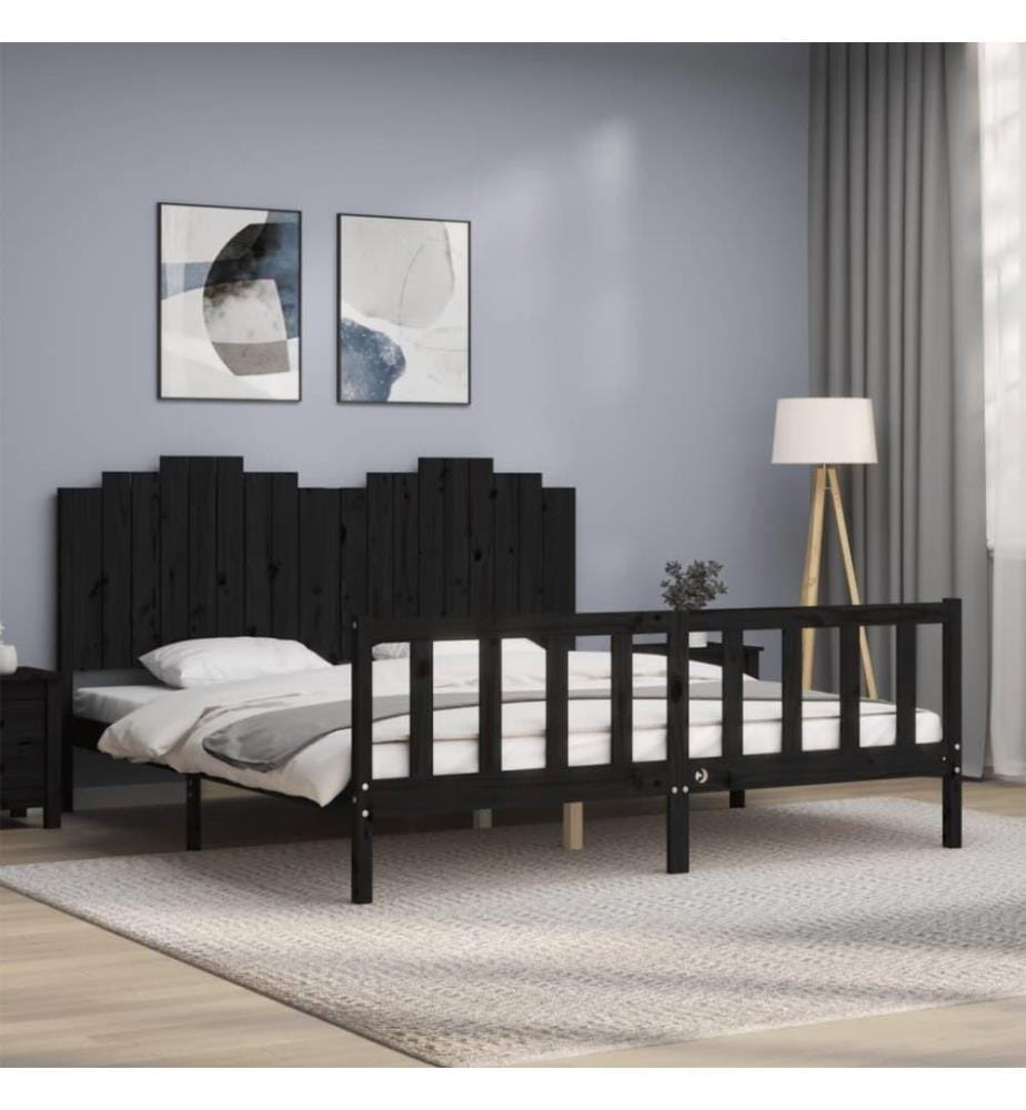 Bettgestell mit Kopfteil Schwarz 180x200 cm Massivholz