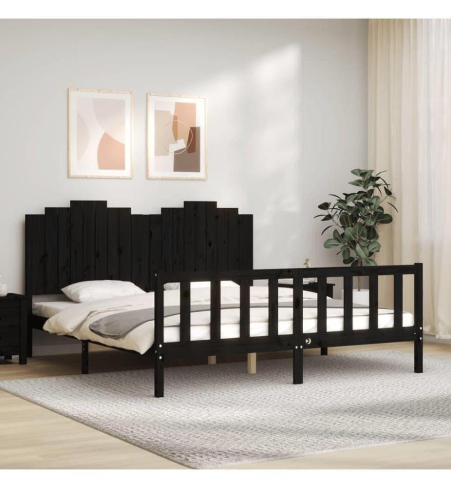 Bettgestell mit Kopfteil Schwarz 180x200 cm Massivholz