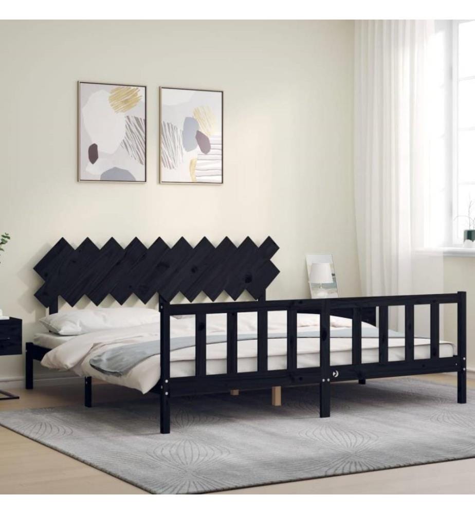 Massivholzbett mit Kopfteil Schwarz 200x200 cm