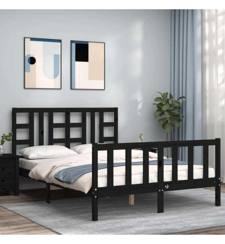 Massivholzbett mit Kopfteil Schwarz 140x190 cm