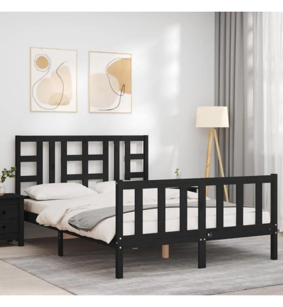 Massivholzbett mit Kopfteil Schwarz 140x190 cm