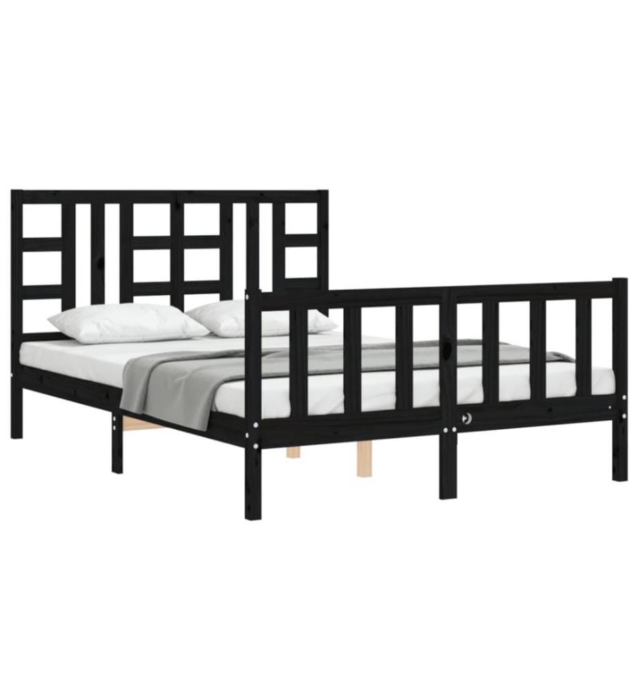 Massivholzbett mit Kopfteil Schwarz 140x190 cm