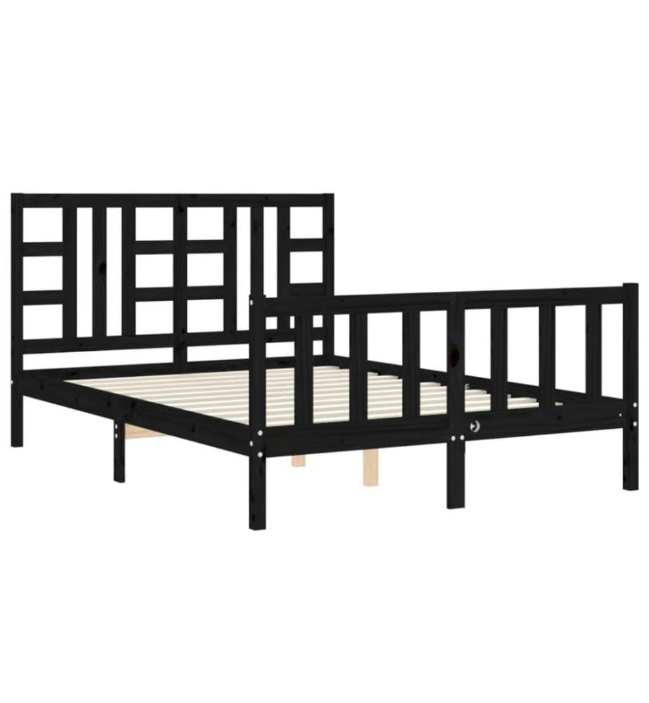 Massivholzbett mit Kopfteil Schwarz 140x190 cm