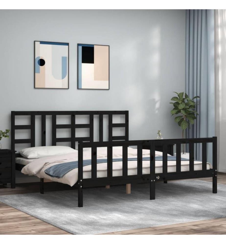 Bettgestell mit Kopfteil Schwarz 180x200 cm Massivholz