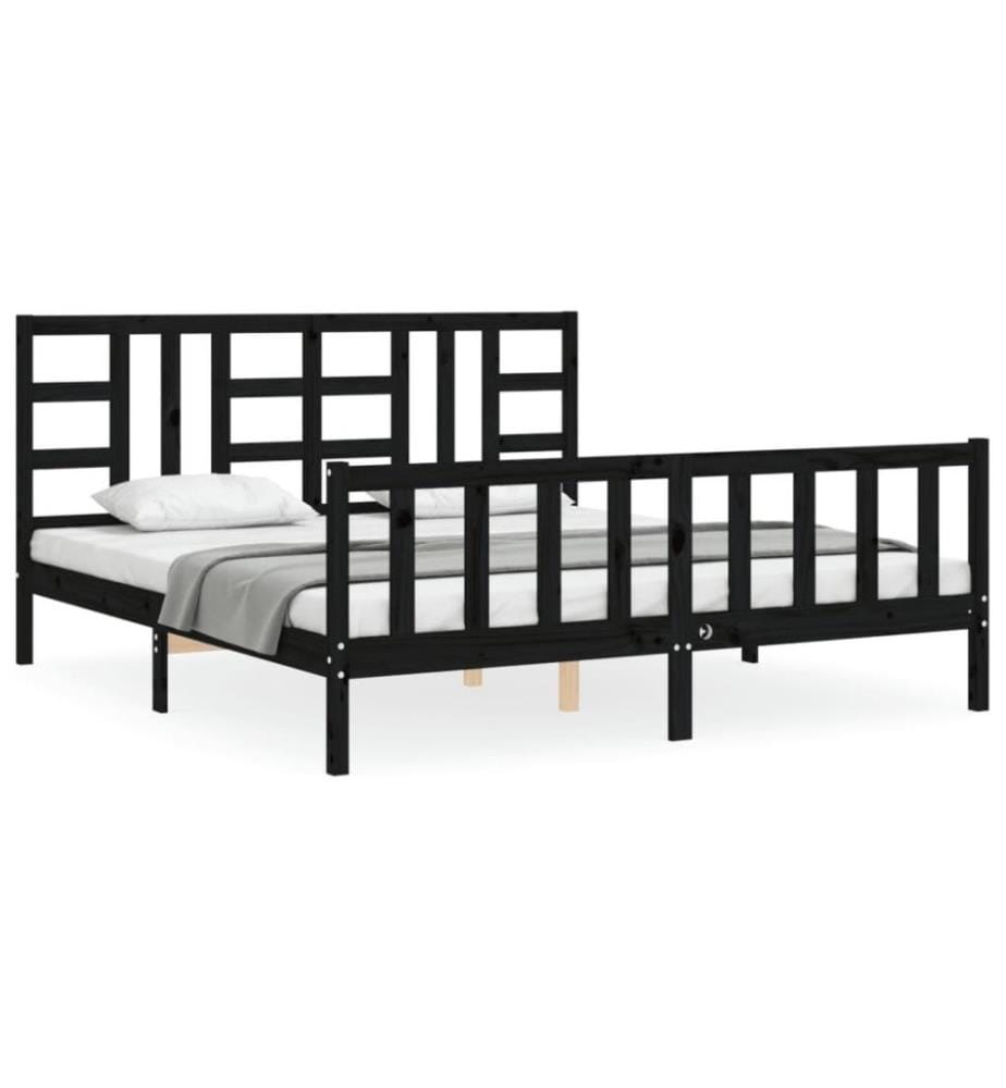 Bettgestell mit Kopfteil Schwarz 180x200 cm Massivholz