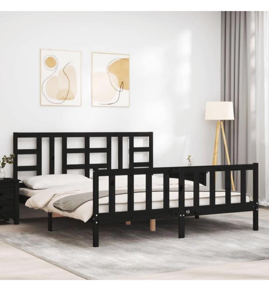 Bettgestell mit Kopfteil Schwarz 180x200 cm Massivholz