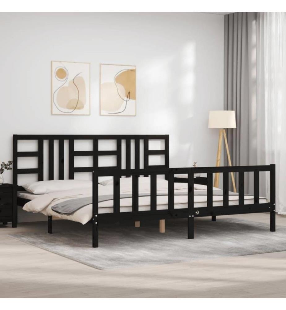 Massivholzbett mit Kopfteil Schwarz 200x200 cm
