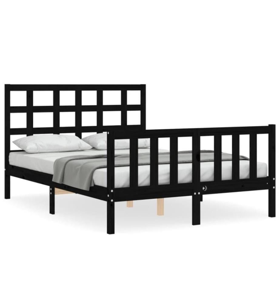 Massivholzbett mit Kopfteil Schwarz 140x190 cm