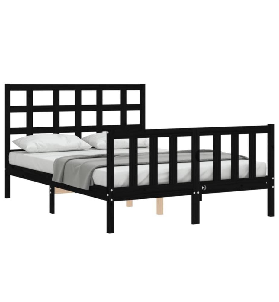 Massivholzbett mit Kopfteil Schwarz 4FT6 Double