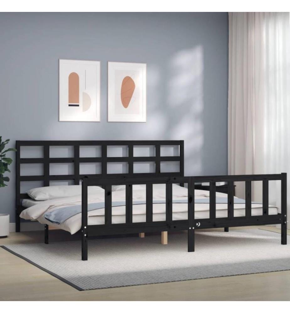 Bettgestell mit Kopfteil Schwarz 180x200 cm Massivholz