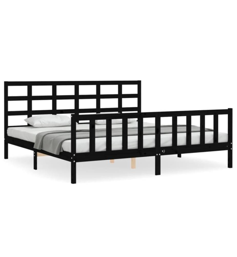 Bettgestell mit Kopfteil Schwarz 180x200 cm Massivholz