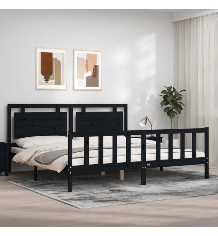 Massivholzbett mit Kopfteil Schwarz 200x200 cm