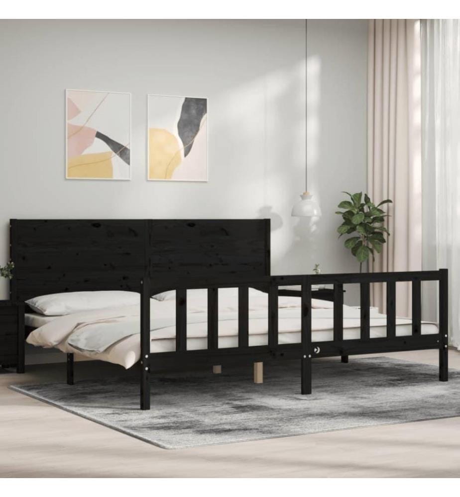 Massivholzbett mit Kopfteil Schwarz 200x200 cm