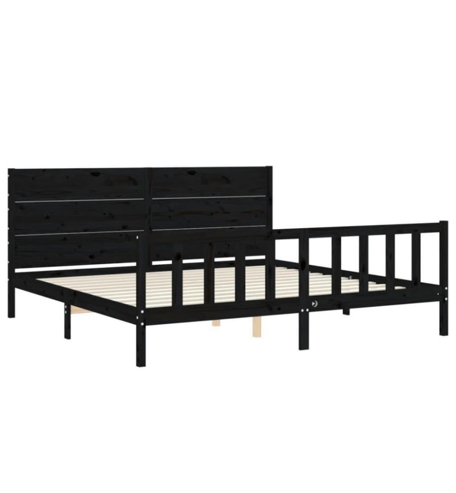 Massivholzbett mit Kopfteil Schwarz 200x200 cm